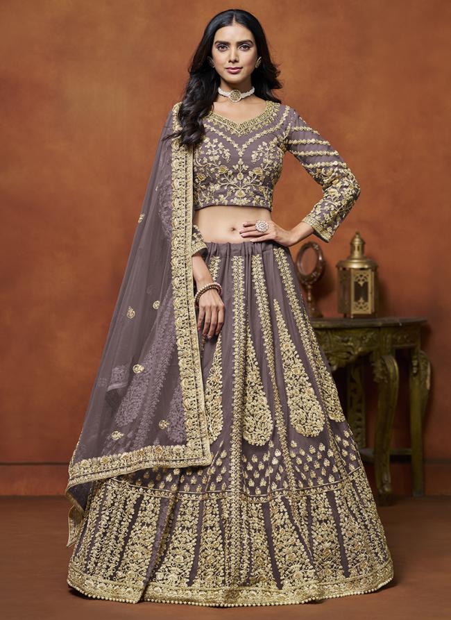 Net Purple Wedding Wear Embroidery Work Lehenga Choli